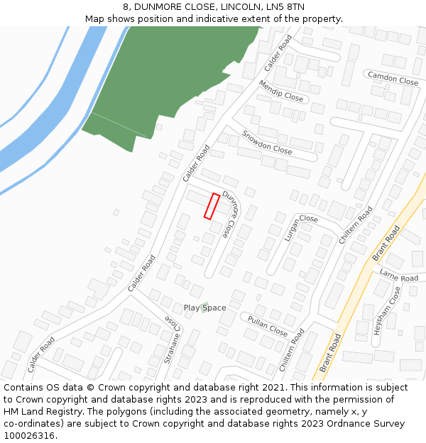 8, DUNMORE CLOSE, LINCOLN, LN5 8TN: Location map and indicative extent of plot