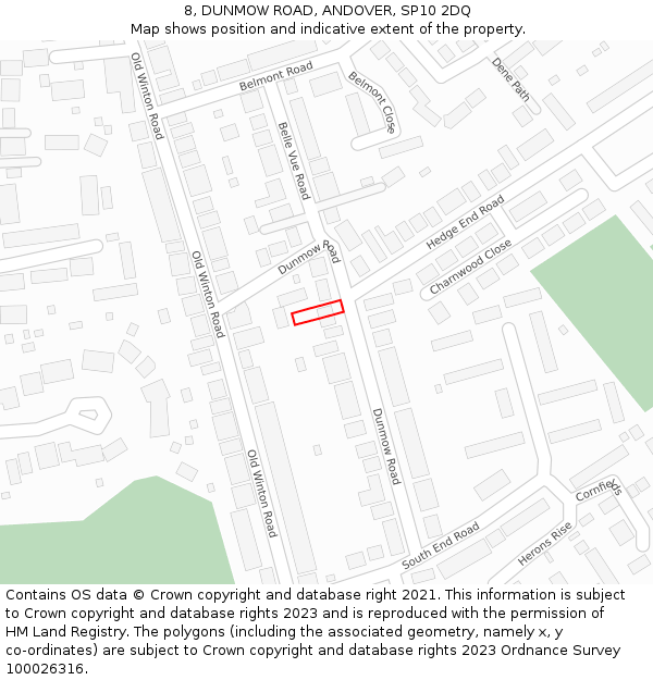 8, DUNMOW ROAD, ANDOVER, SP10 2DQ: Location map and indicative extent of plot