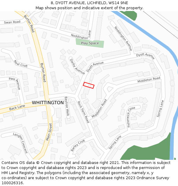 8, DYOTT AVENUE, LICHFIELD, WS14 9NE: Location map and indicative extent of plot