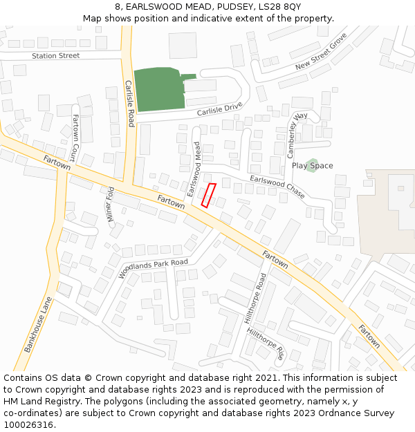 8, EARLSWOOD MEAD, PUDSEY, LS28 8QY: Location map and indicative extent of plot