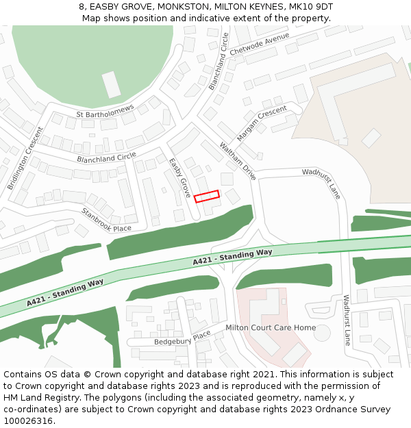 8, EASBY GROVE, MONKSTON, MILTON KEYNES, MK10 9DT: Location map and indicative extent of plot