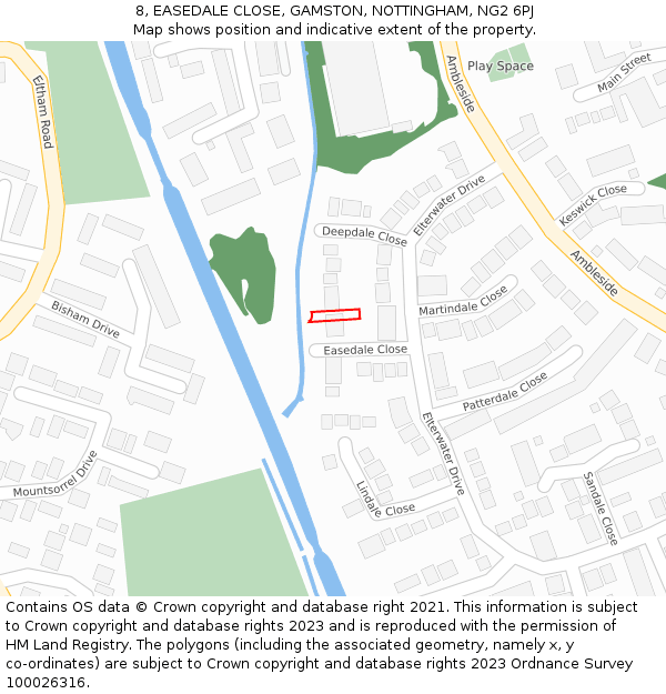 8, EASEDALE CLOSE, GAMSTON, NOTTINGHAM, NG2 6PJ: Location map and indicative extent of plot