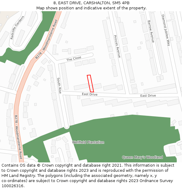 8, EAST DRIVE, CARSHALTON, SM5 4PB: Location map and indicative extent of plot