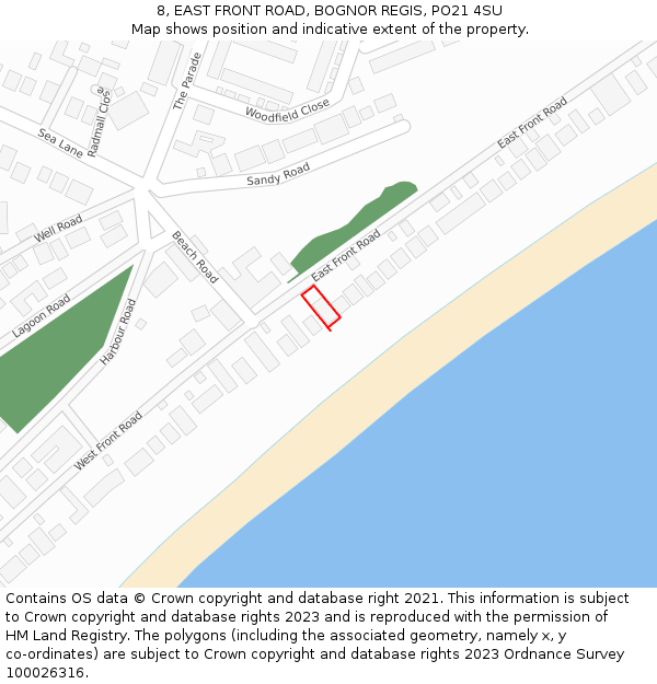 8, EAST FRONT ROAD, BOGNOR REGIS, PO21 4SU: Location map and indicative extent of plot