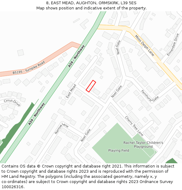 8, EAST MEAD, AUGHTON, ORMSKIRK, L39 5ES: Location map and indicative extent of plot