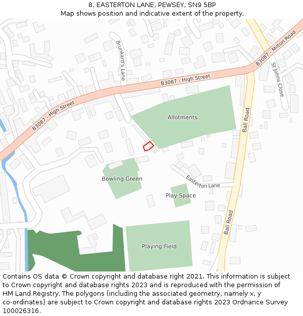 8, EASTERTON LANE, PEWSEY, SN9 5BP: Location map and indicative extent of plot