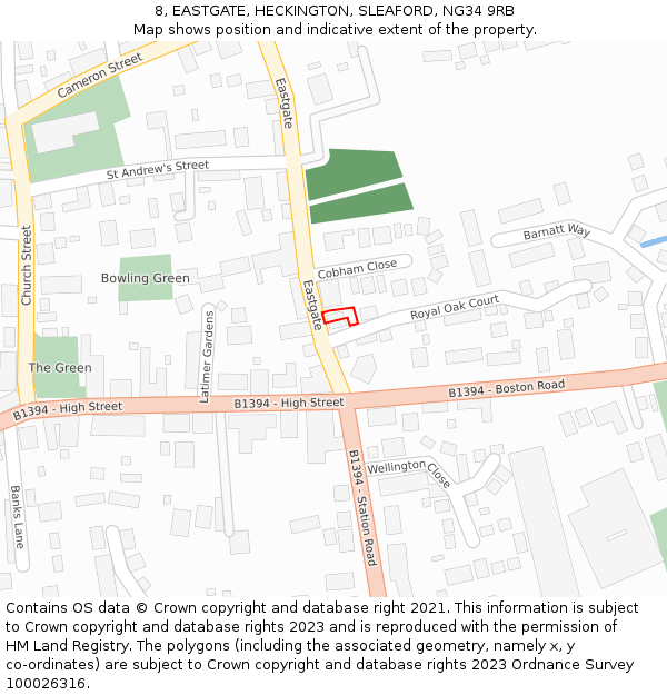 8, EASTGATE, HECKINGTON, SLEAFORD, NG34 9RB: Location map and indicative extent of plot