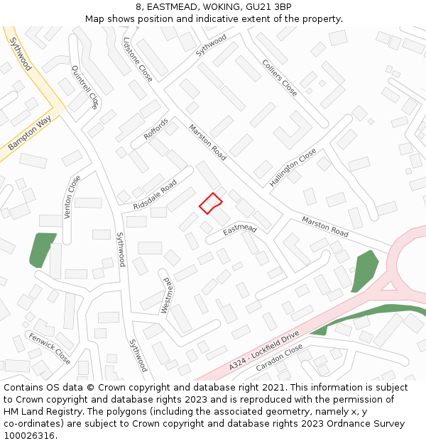 8, EASTMEAD, WOKING, GU21 3BP: Location map and indicative extent of plot