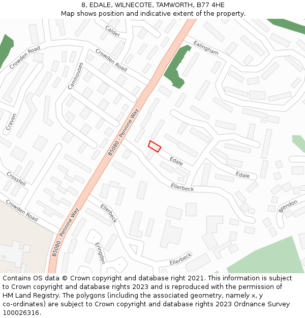 8, EDALE, WILNECOTE, TAMWORTH, B77 4HE: Location map and indicative extent of plot