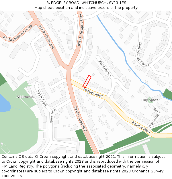 8, EDGELEY ROAD, WHITCHURCH, SY13 1ES: Location map and indicative extent of plot