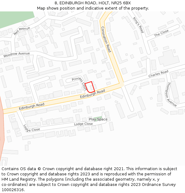 8, EDINBURGH ROAD, HOLT, NR25 6BX: Location map and indicative extent of plot