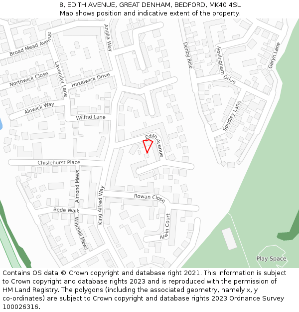 8, EDITH AVENUE, GREAT DENHAM, BEDFORD, MK40 4SL: Location map and indicative extent of plot