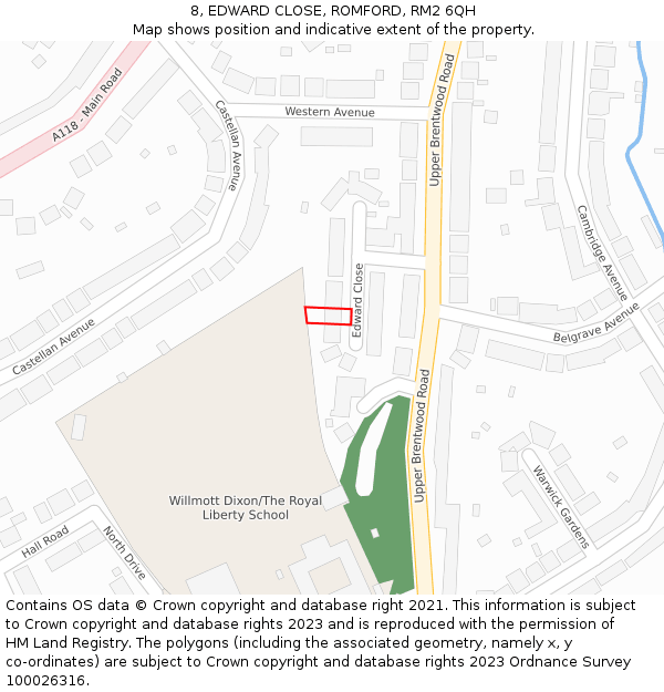 8, EDWARD CLOSE, ROMFORD, RM2 6QH: Location map and indicative extent of plot