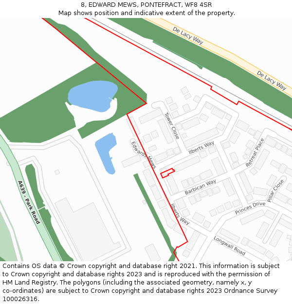 8, EDWARD MEWS, PONTEFRACT, WF8 4SR: Location map and indicative extent of plot