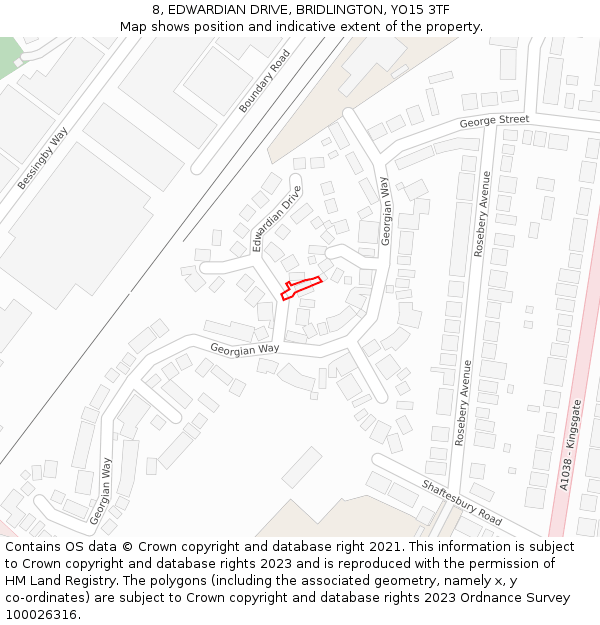 8, EDWARDIAN DRIVE, BRIDLINGTON, YO15 3TF: Location map and indicative extent of plot