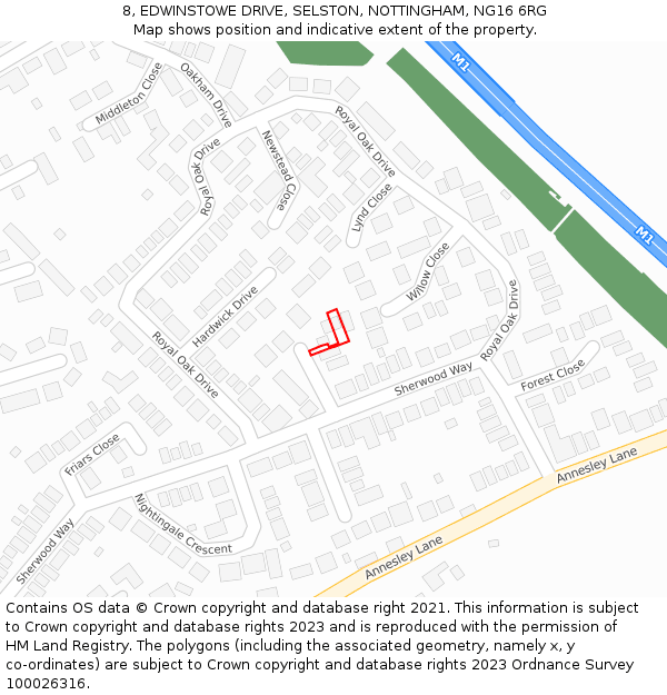 8, EDWINSTOWE DRIVE, SELSTON, NOTTINGHAM, NG16 6RG: Location map and indicative extent of plot