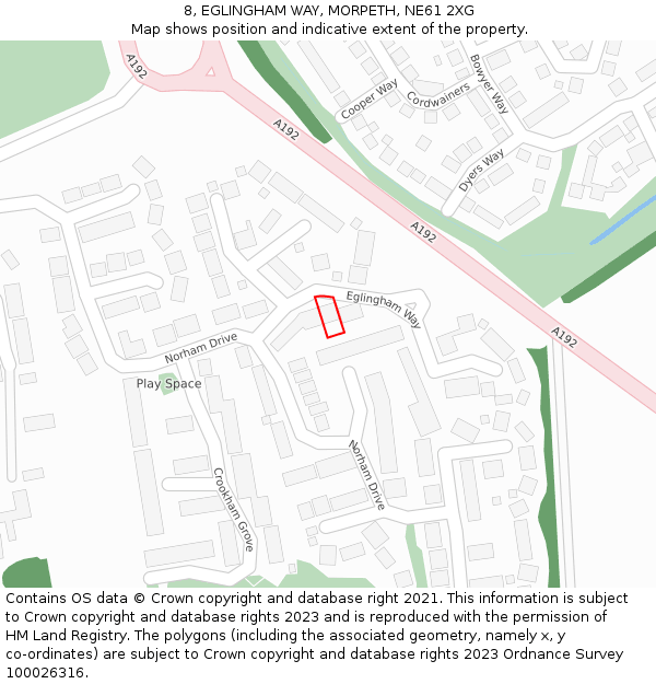 8, EGLINGHAM WAY, MORPETH, NE61 2XG: Location map and indicative extent of plot