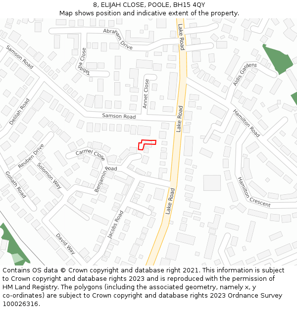 8, ELIJAH CLOSE, POOLE, BH15 4QY: Location map and indicative extent of plot