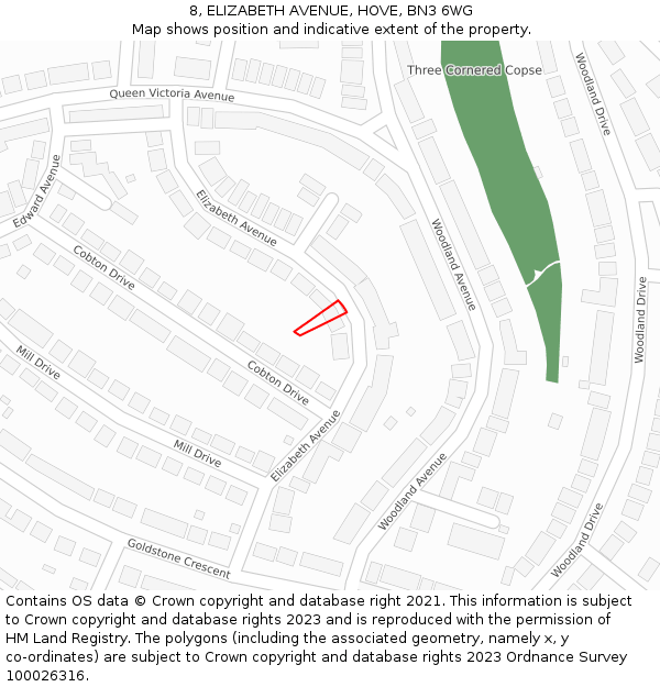 8, ELIZABETH AVENUE, HOVE, BN3 6WG: Location map and indicative extent of plot