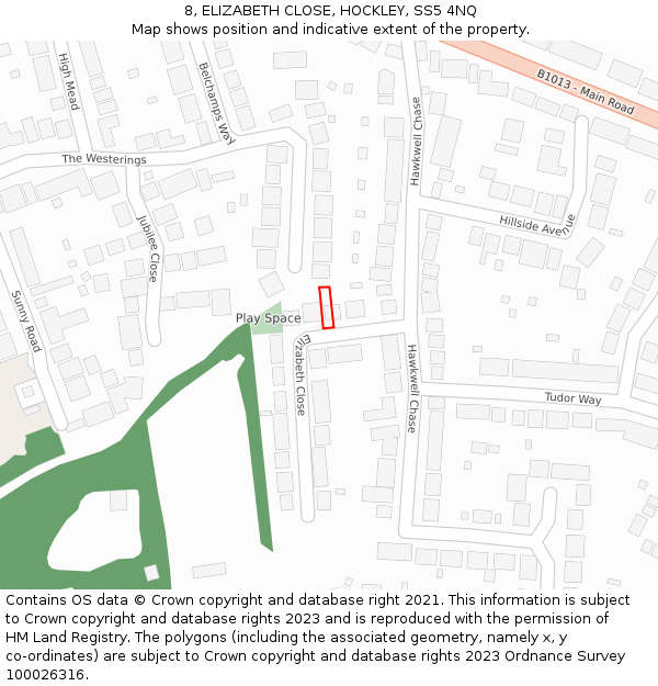 8, ELIZABETH CLOSE, HOCKLEY, SS5 4NQ: Location map and indicative extent of plot
