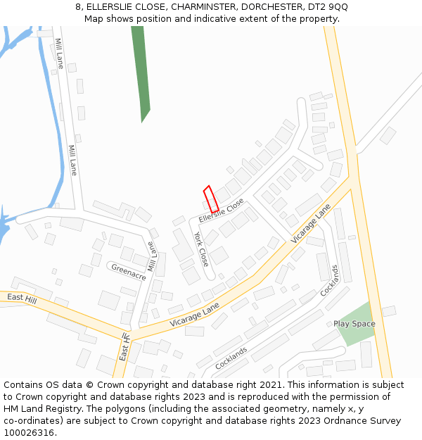 8, ELLERSLIE CLOSE, CHARMINSTER, DORCHESTER, DT2 9QQ: Location map and indicative extent of plot