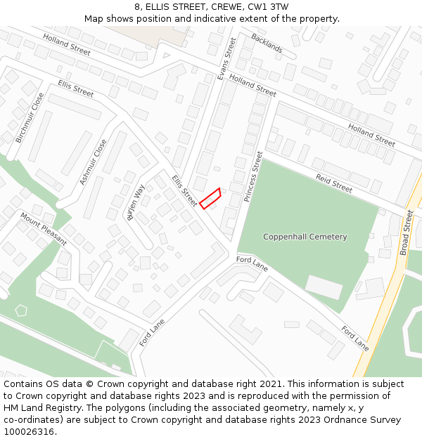 8, ELLIS STREET, CREWE, CW1 3TW: Location map and indicative extent of plot