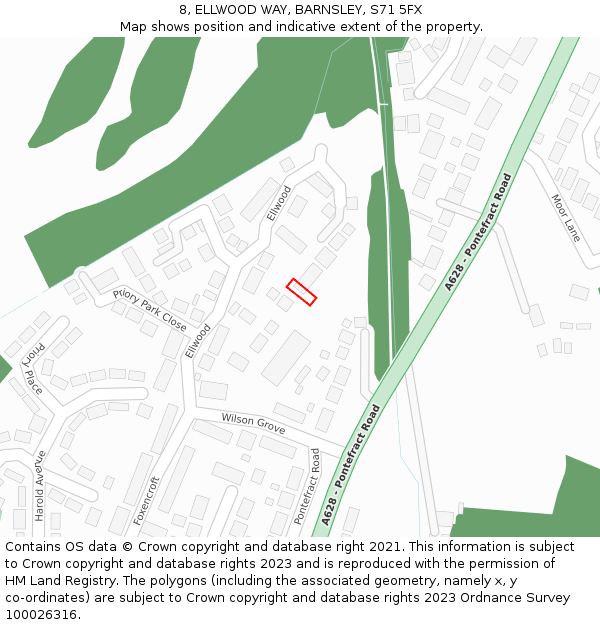 8, ELLWOOD WAY, BARNSLEY, S71 5FX: Location map and indicative extent of plot