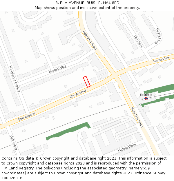 8, ELM AVENUE, RUISLIP, HA4 8PD: Location map and indicative extent of plot