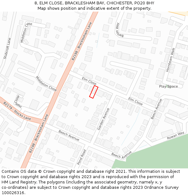 8, ELM CLOSE, BRACKLESHAM BAY, CHICHESTER, PO20 8HY: Location map and indicative extent of plot