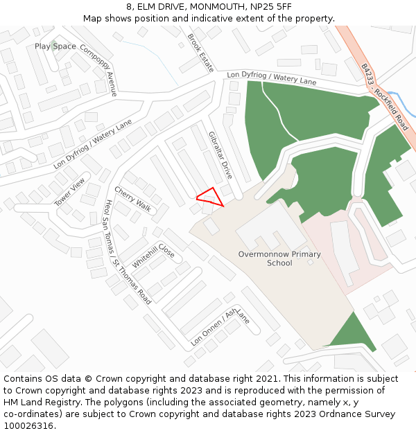 8, ELM DRIVE, MONMOUTH, NP25 5FF: Location map and indicative extent of plot