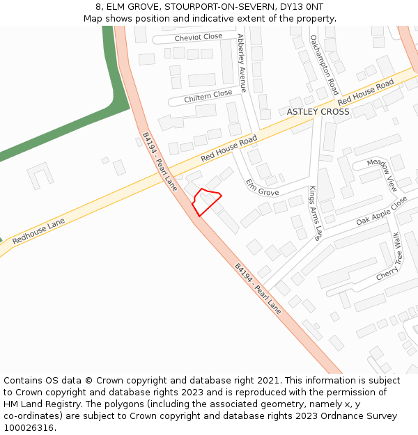 8, ELM GROVE, STOURPORT-ON-SEVERN, DY13 0NT: Location map and indicative extent of plot