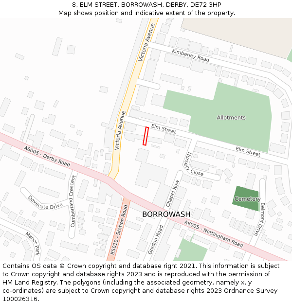 8, ELM STREET, BORROWASH, DERBY, DE72 3HP: Location map and indicative extent of plot