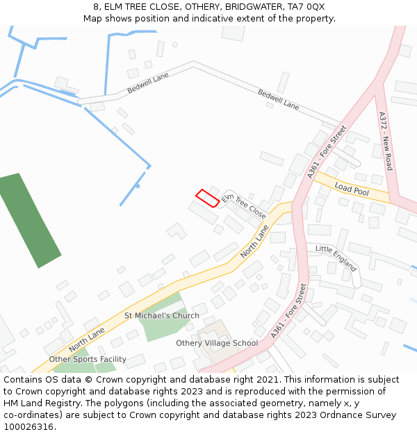 8, ELM TREE CLOSE, OTHERY, BRIDGWATER, TA7 0QX: Location map and indicative extent of plot