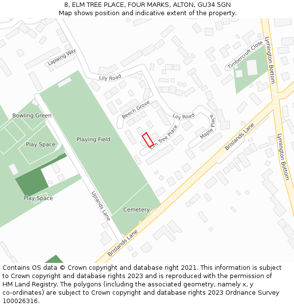 8, ELM TREE PLACE, FOUR MARKS, ALTON, GU34 5GN: Location map and indicative extent of plot