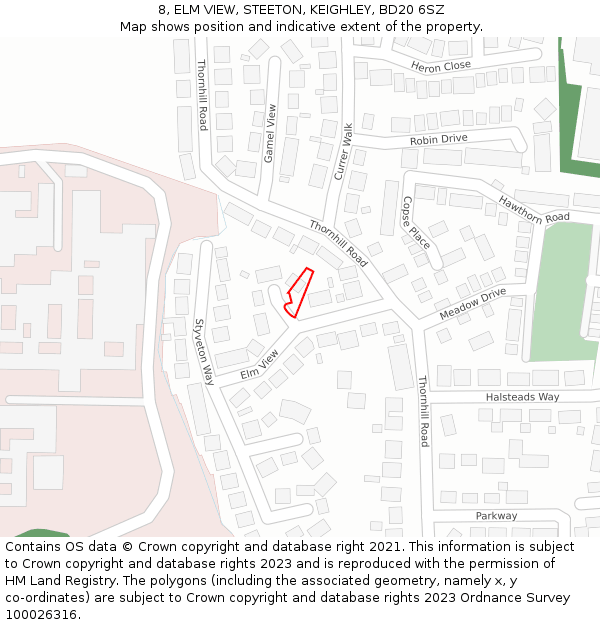 8, ELM VIEW, STEETON, KEIGHLEY, BD20 6SZ: Location map and indicative extent of plot