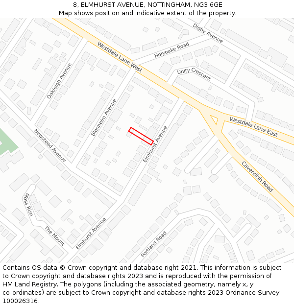 8, ELMHURST AVENUE, NOTTINGHAM, NG3 6GE: Location map and indicative extent of plot
