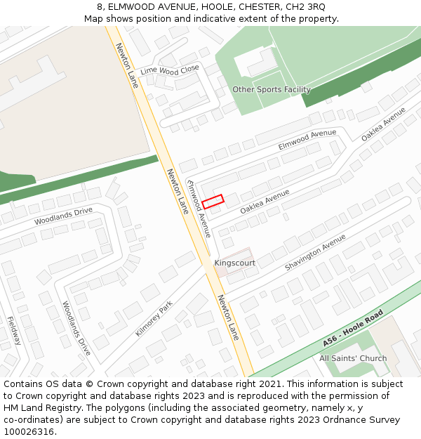 8, ELMWOOD AVENUE, HOOLE, CHESTER, CH2 3RQ: Location map and indicative extent of plot