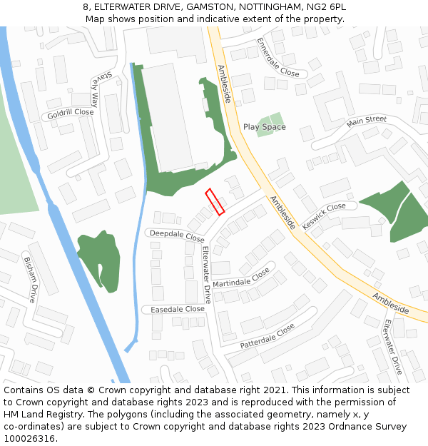 8, ELTERWATER DRIVE, GAMSTON, NOTTINGHAM, NG2 6PL: Location map and indicative extent of plot