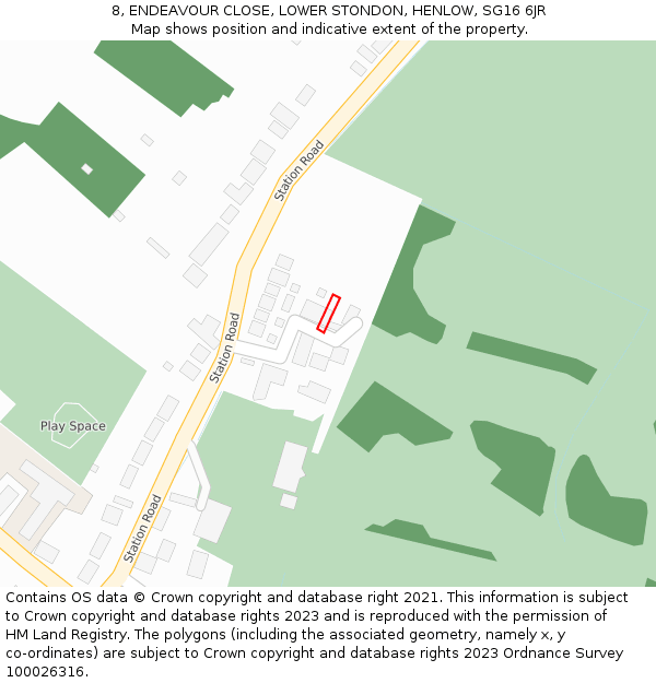 8, ENDEAVOUR CLOSE, LOWER STONDON, HENLOW, SG16 6JR: Location map and indicative extent of plot