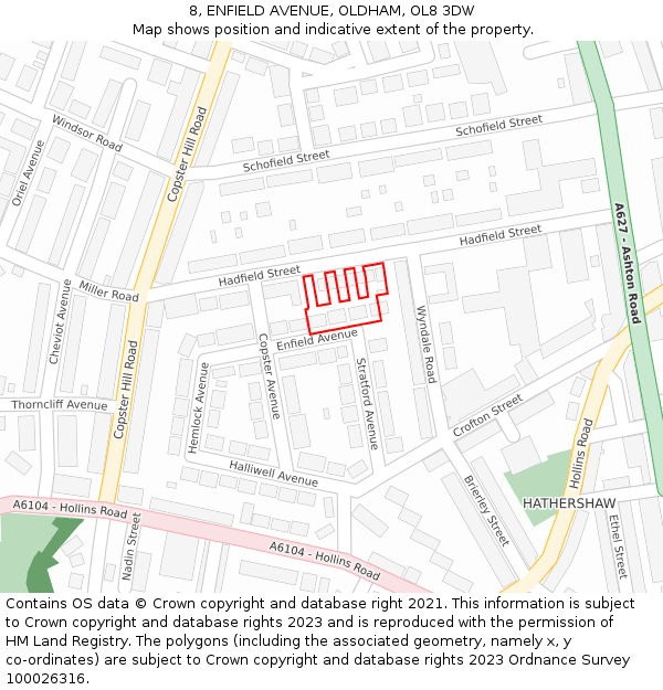 8, ENFIELD AVENUE, OLDHAM, OL8 3DW: Location map and indicative extent of plot