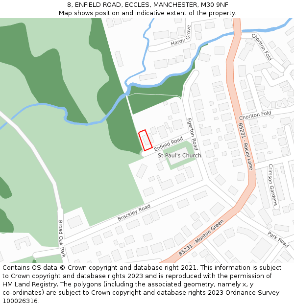 8, ENFIELD ROAD, ECCLES, MANCHESTER, M30 9NF: Location map and indicative extent of plot