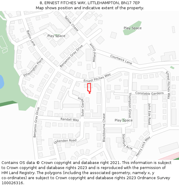 8, ERNEST FITCHES WAY, LITTLEHAMPTON, BN17 7EP: Location map and indicative extent of plot
