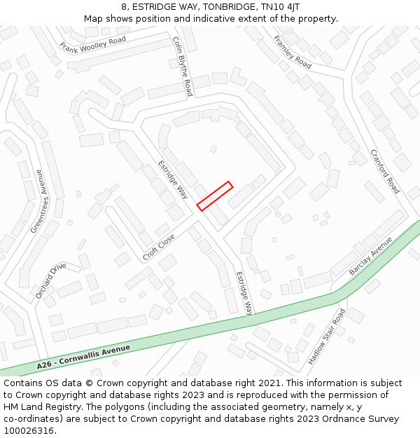 8, ESTRIDGE WAY, TONBRIDGE, TN10 4JT: Location map and indicative extent of plot