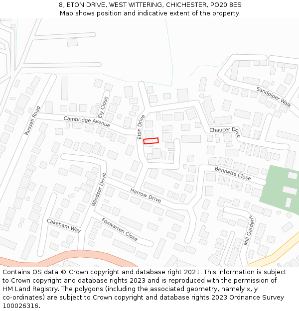 8, ETON DRIVE, WEST WITTERING, CHICHESTER, PO20 8ES: Location map and indicative extent of plot
