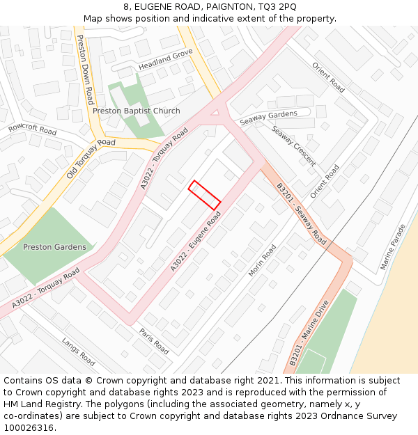 8, EUGENE ROAD, PAIGNTON, TQ3 2PQ: Location map and indicative extent of plot