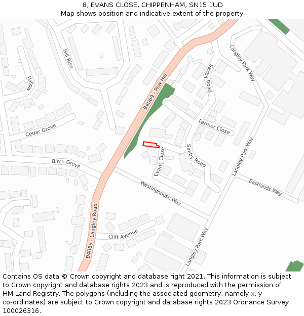 8, EVANS CLOSE, CHIPPENHAM, SN15 1UD: Location map and indicative extent of plot