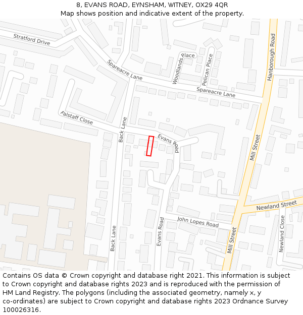 8, EVANS ROAD, EYNSHAM, WITNEY, OX29 4QR: Location map and indicative extent of plot