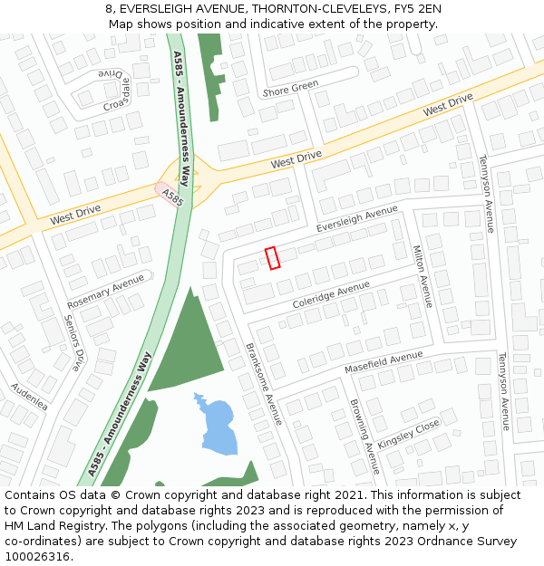 8, EVERSLEIGH AVENUE, THORNTON-CLEVELEYS, FY5 2EN: Location map and indicative extent of plot