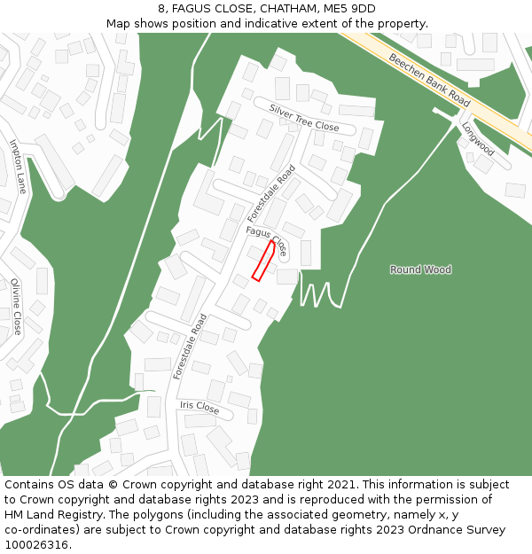8, FAGUS CLOSE, CHATHAM, ME5 9DD: Location map and indicative extent of plot