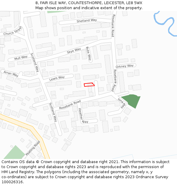 8, FAIR ISLE WAY, COUNTESTHORPE, LEICESTER, LE8 5WX: Location map and indicative extent of plot